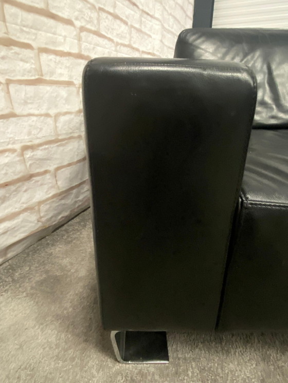 Image 1 of Beautiful Black Real Leather Corner Sofa