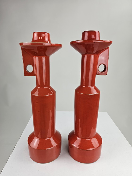 Image 1 of Ensemble de bougeoirs en céramique Enzo Bioli pour Il Picchio Italie 1970