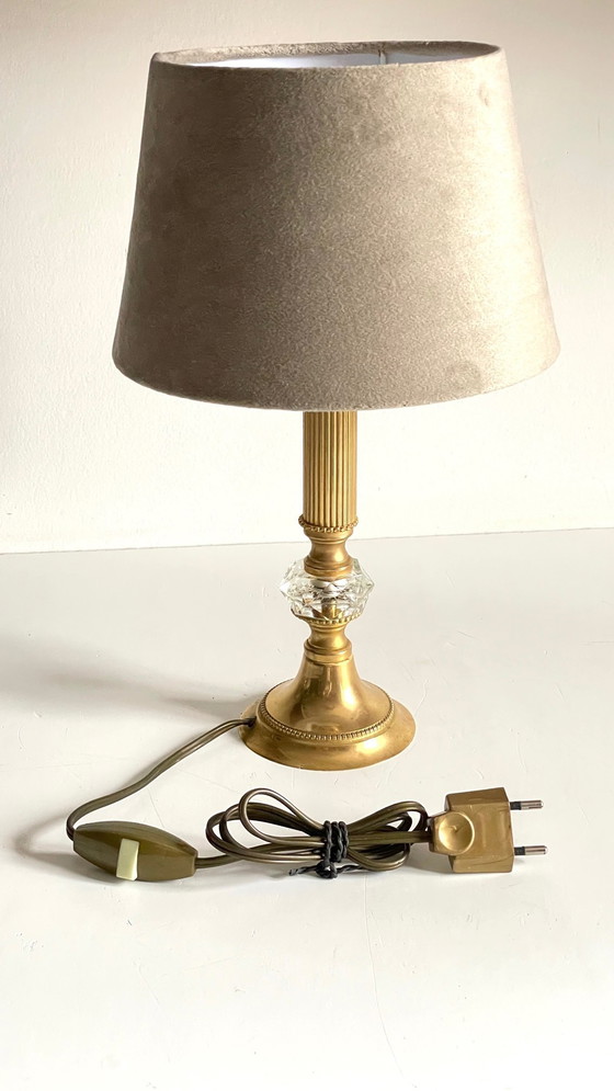 Image 1 of Vintage lamp van verguld metaal en kristal