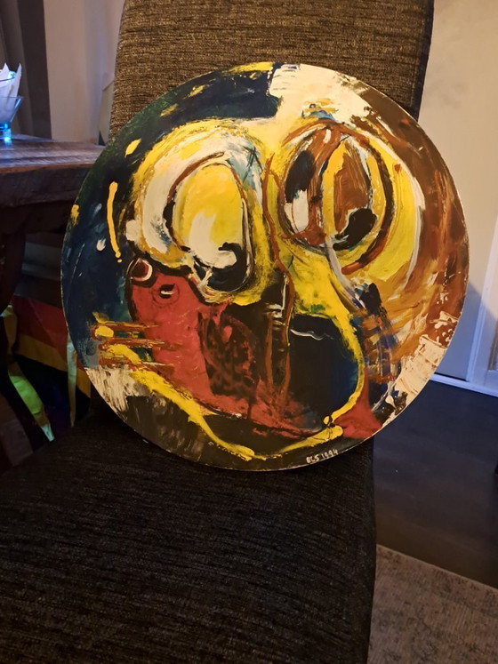 Image 1 of Els Nijhof (1994) – Powerful abstract-expressionist painting (Ø 50 cm)