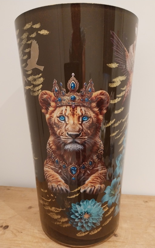 Grand vase en verre décoré