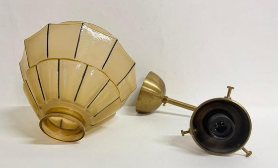 Image 1 of Wandlamp vintage Art Deco goud geel glas messing armatuur