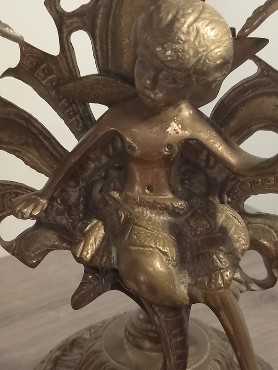Image 1 of Rara coppia di candelabri in bronzo massiccio del XIX secolo con ninfe, segni di lima, marchio di fonderia, fusione in sabbia