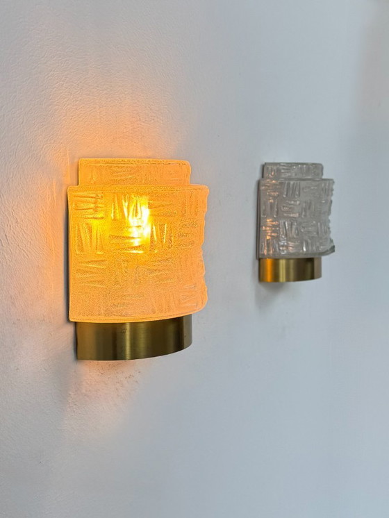 Image 1 of Pair of vintage wall lights, brass and thermoformed glass, Sweden, 1970