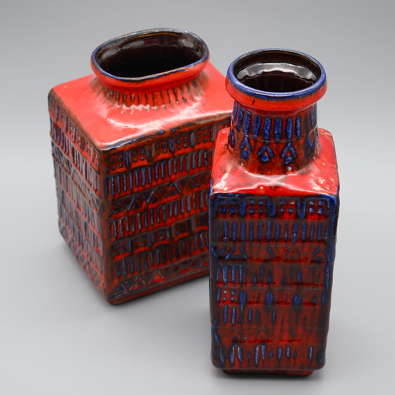 Image 1 of Retro BAY Ceramic Vase DUO 70-25 + 70-20 Fat Lava Vintage 60s WGP Mid-Century 