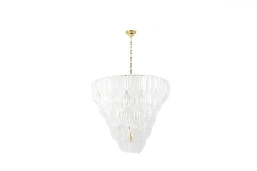 White translucent Murano glass chandelier. Italy, contemporary work.
