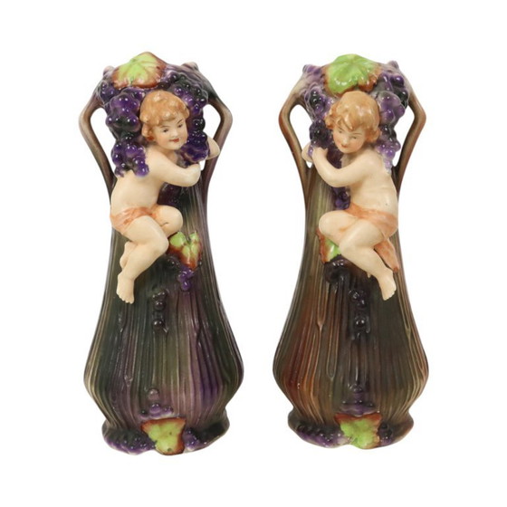 Image 1 of Art Nouveau Vases Putti Cherub