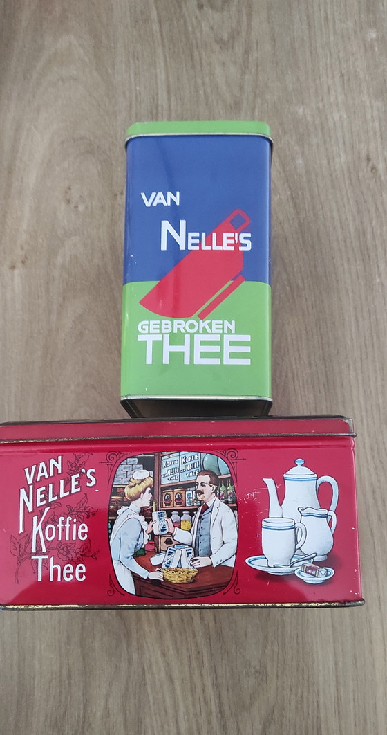 Bellissimo set di 14 scatole di latta pubblicitarie vintage, tra cui Verkade, Van Nelle e Droste. (photo 3 of 14)