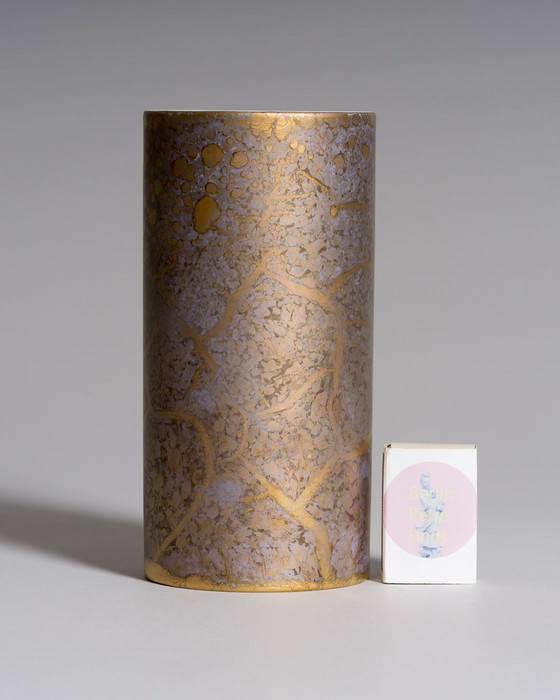 Image 1 of Exquisite Hand-Painted Helmut Drexler Porcelain Set of Five Vessels – Gold & Violet-Grey ‘Goldfeuer’ Series