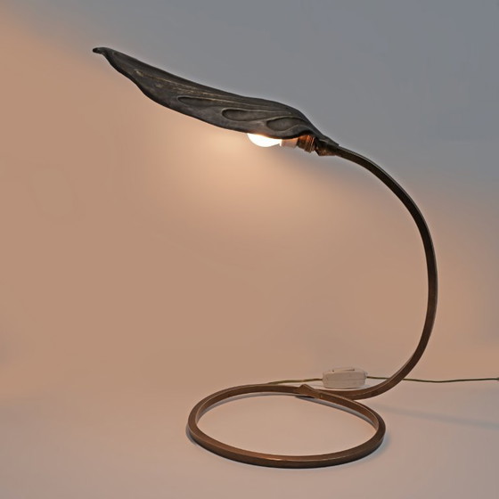 Image 1 of Tommaso Barbi Mid-century Modern Brass Leaf Table Lamp by Bottega Gadda, 1960s