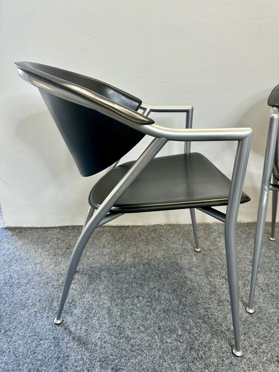 2 Sedie Calligaris Italiane Pelle Nera Vintage Anni '80/'90, Sedie da pranzo, Nero (foto 12 di 13)