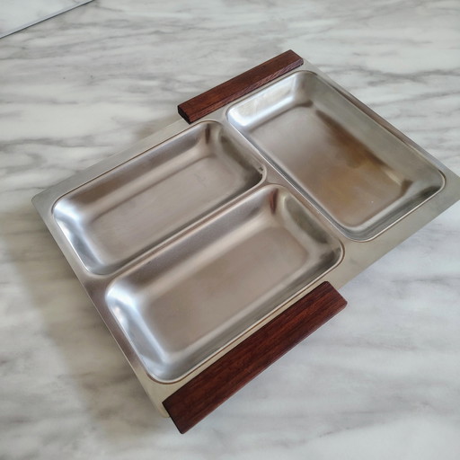 Scandinavian Stainless Steel and Teak Aperitif Tray