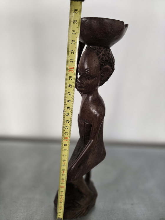Image 1 of African statue of a woman with a bowl