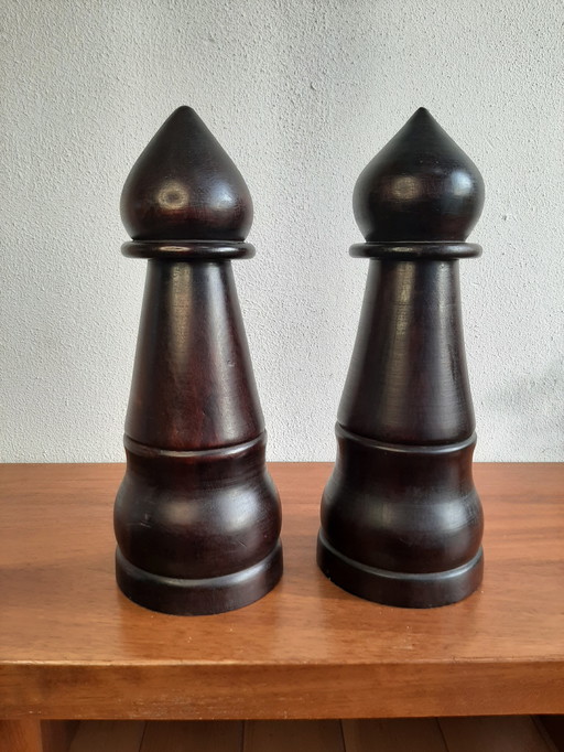 Paire de grands pions d'échecs en bois Xl