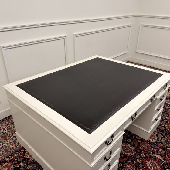 Classic English White Desk Partnerdesk – Wood, Leather (photo 15 of 18)