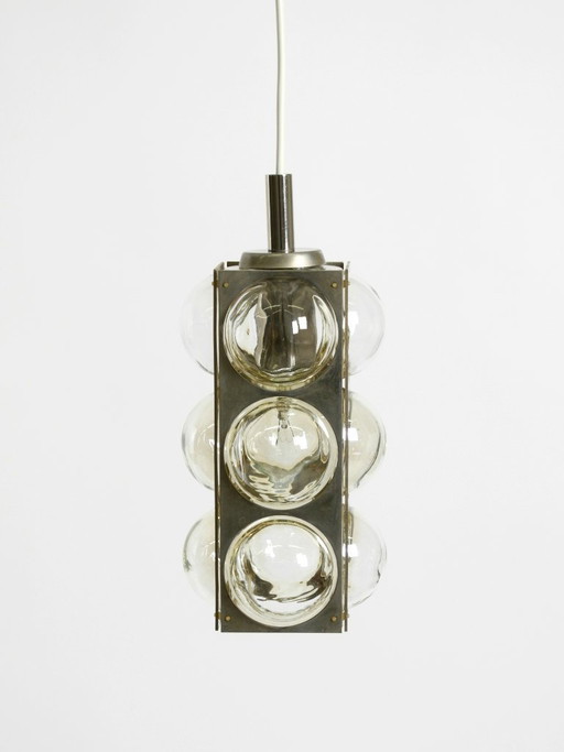 Beautiful 1960s Space Age pendant lamp by Temde, made of glass and nickel-plated metal