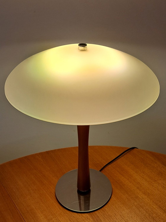 Image 1 of Mid-Century Modern Teak Table Lamp – 1960s – Opal Acrylic Shade – French MCM Design