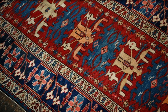 Image 1 of Handgemaakt antiek Kaukasisch Shirvan-tapijt 134 cm x 271 cm (4,4' x 8,9') jaren 1880 - 1B491