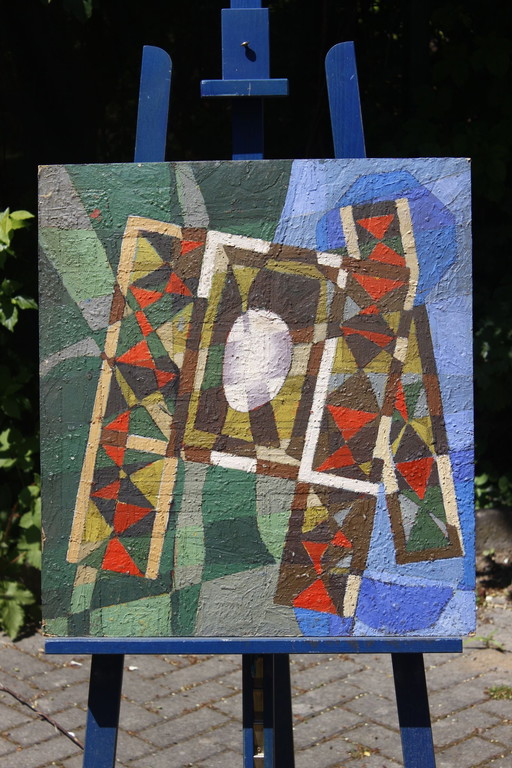 Jean Besnard (1922-2007) Oil On Panel Geometric Abstraction Op Art 1980s