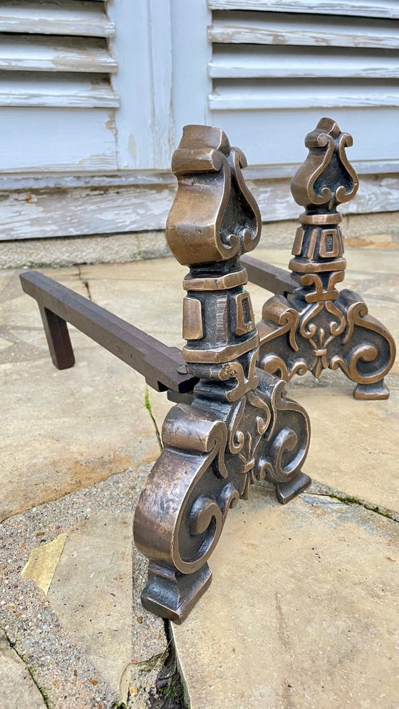 Pair of Vintage Solid Brass Fire Dogs – Candle holders, Cast Iron (photo 9 of 36)