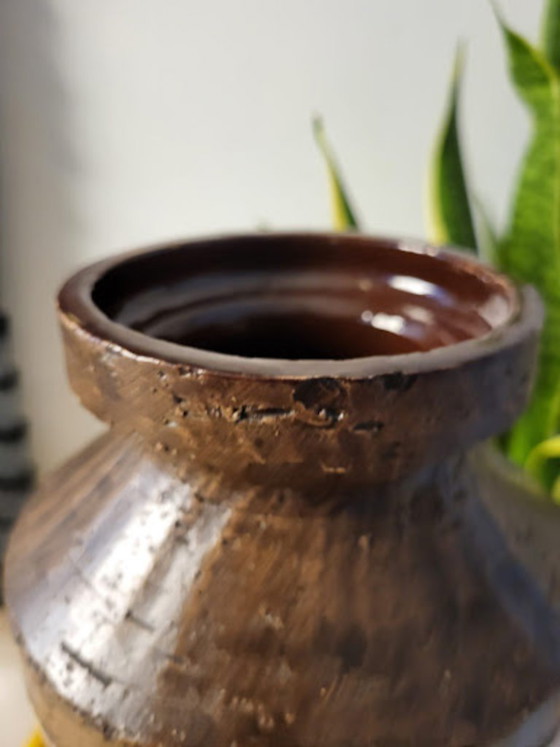 Image 1 of Bitossi vase, brown glazed ceramic, Riminini decor, Aldo Iondi, 1960s in Italy