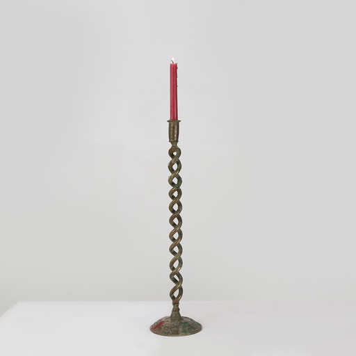 Large Mid-Century Open Barley Twist Metal Candleholder, 1920s