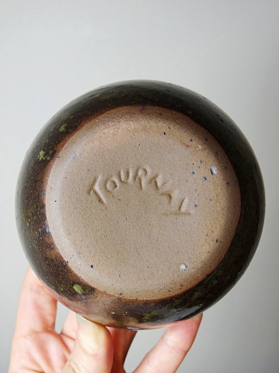 Image 1 of 6 handcrafted stoneware bowls glazed with ash, signed Tournay, vintage 1970-1990
