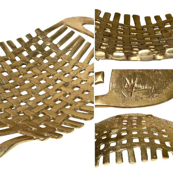 David Marshall Brutalist Brass Fruit Basket - Vintage Spanish Design Cast Brass Bowl - Modernist Woven Brass (photo 7 of 10)