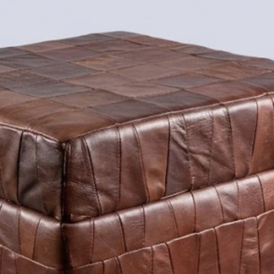 Pouf De Sede in patchwork di pelle, Poggiapiedi e pouf, Marrone (foto 3 di 6)