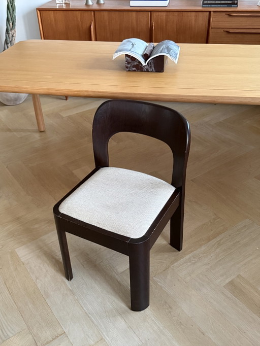 1x Vintage-Design-Brutalismus-Holzstuhl mit Stoffsitz – eetkamerstoelen, Textile, Wood
