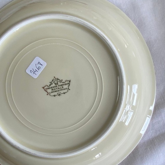 Image 1 of 6 antieke soepborden van Limoges-porselein, vintage servies van de koninklijke fabriek.
