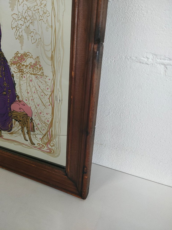 Image 1 of Specchio vintage dipinto (da pub) in stile Mucha