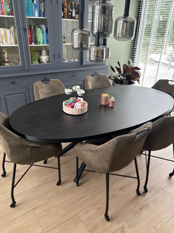 Oval table with 6 chairs – Dining set, Metal, Wood (photo 4 of 6)