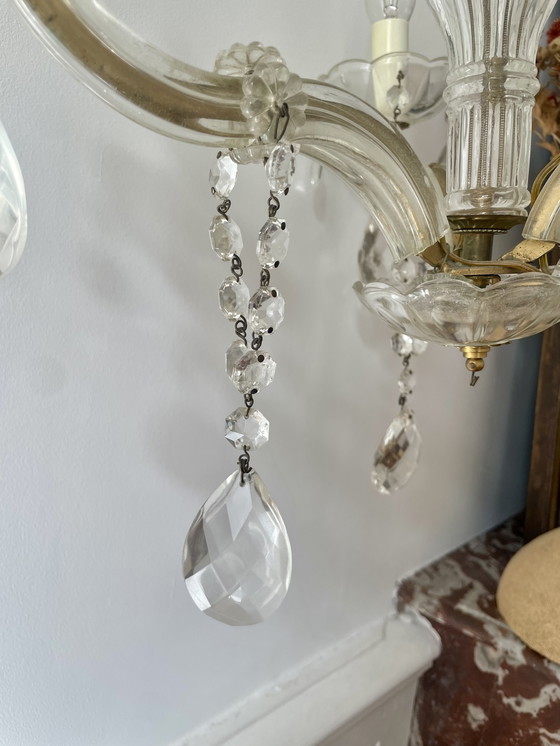 Image 1 of Lampadario con nappe in bronzo e vetro