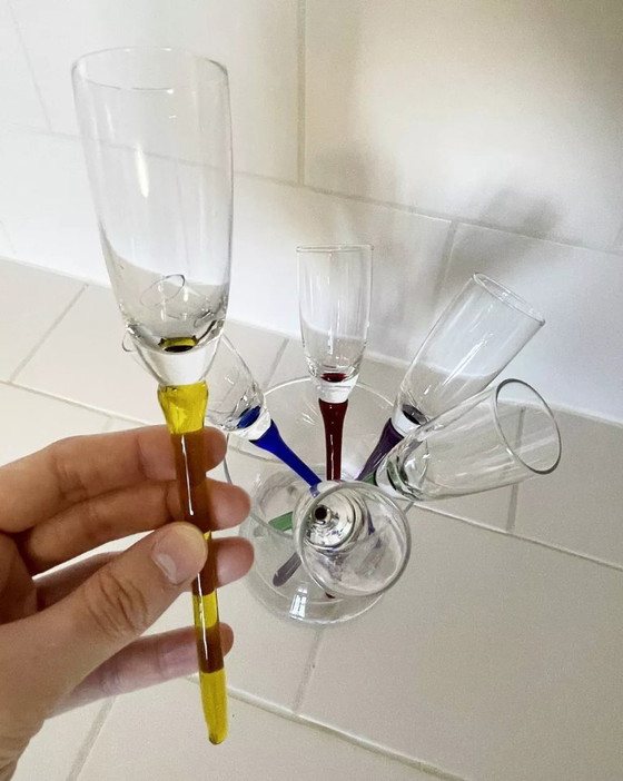 Image 1 of Service neuf Vintage de 6 flûtes à champagne en verre 