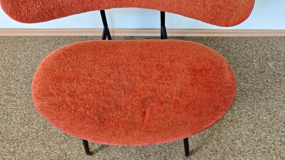 Image 1 of Gastone Rinaldi Chair / Mid Century Modern Italian Design Lounge chair / 1960s Wire Easy Chair / Orange Boucle Retro Furniture