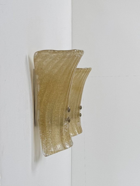 Image 1 of Coppia di applique da parete vintage in vetro di Murano stampato e pressato, Italia, 1980