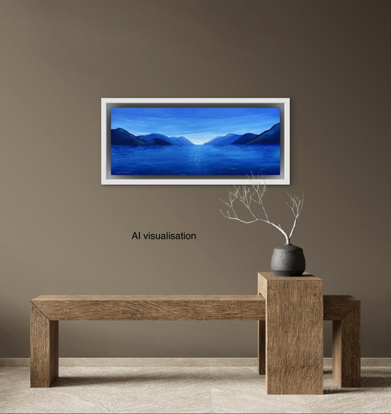 Blue Horizon - Peinture Panoramique Acrylique 40 x 100cm – Paintings & Drawings, Cotton (photo 11 of 15)