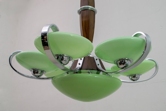 Image 1 of Art Deco Italiaanse kroonluchter in chroom en "Incamiciato" glas, jaren 1930