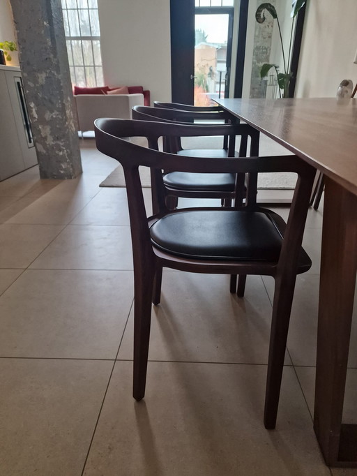 Walnut Chairs With Leather Seat, 6X