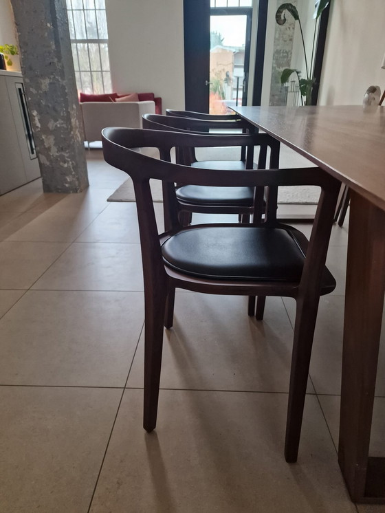 Image 1 of Walnut Chairs With Leather Seat, 6X