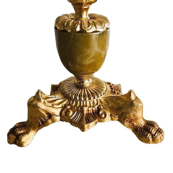 Image 1 of Base per lampada alta francese in stile barocco in marmo e ottone, anni '50