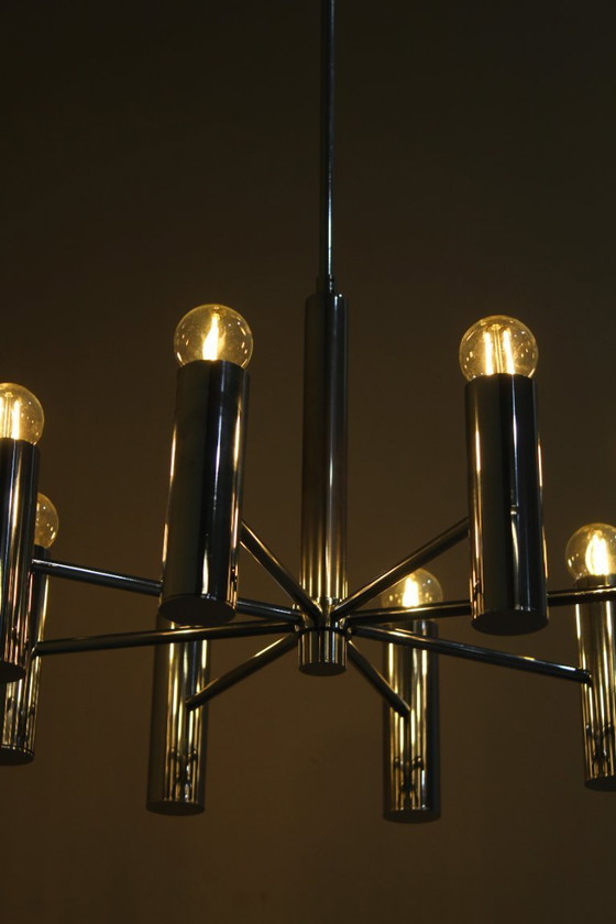 Image 1 of Lampada a sospensione cromata dal design vintage Hustadt Leuchten