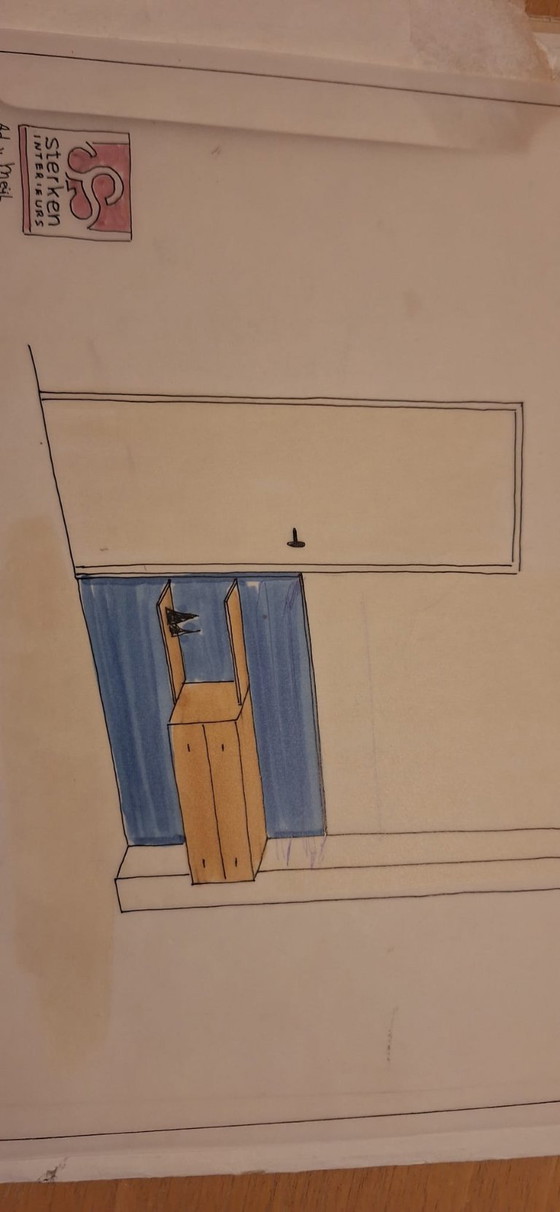 Image 1 of Molteni pensile/cassettiera in ciliegio, schienale blu, del 1998