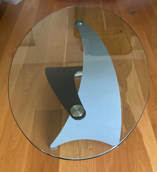 Design-Couchtisch aus den 1990 Jahren - Glas & Stahl 124x74,5x 43 cm