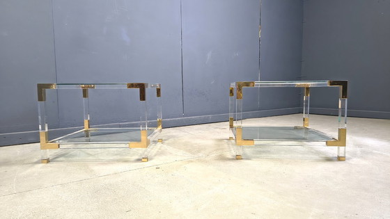 Image 1 of Vintage lucite and brass side tables, 1980s