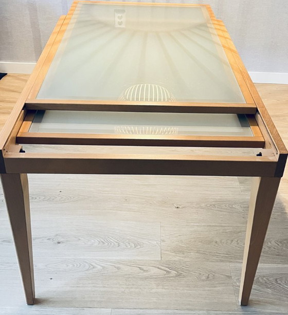 Image 1 of Extendable beech wood table with frosted glass insert