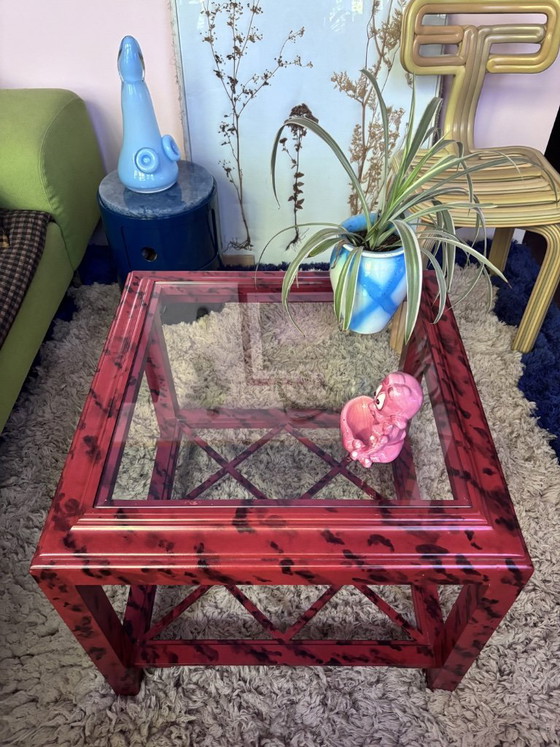 Image 1 of set of 2 Hollywood Regency Chinoiserie - faux Tortoise shell coffee tables