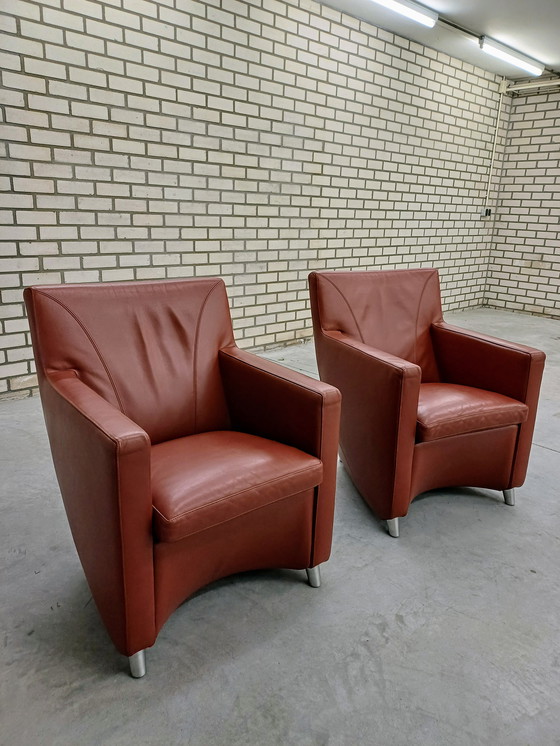 Image 1 of Leolux Dolcinea Sessel (2 Stück) Leder Senso 4100 Rust Alu poliert Stuhlbeine