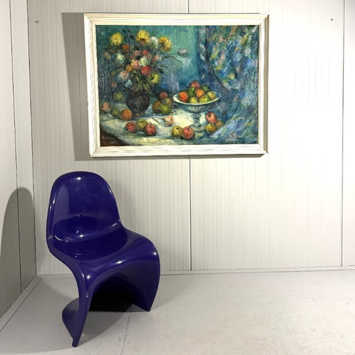 Large Colorful Still Life Painting from 1962 – schilderijen tekeningen, Canvas, Wood (photo 2 of 16)